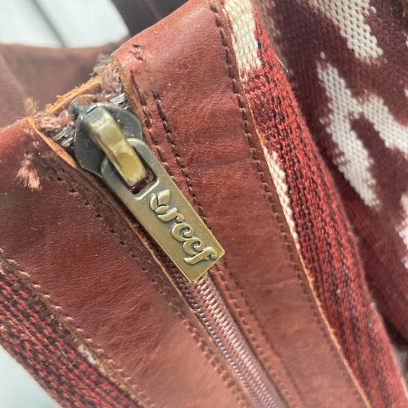 Reef Leather Fabric Knee High Boots Brown 6 - Picture 7 of 10